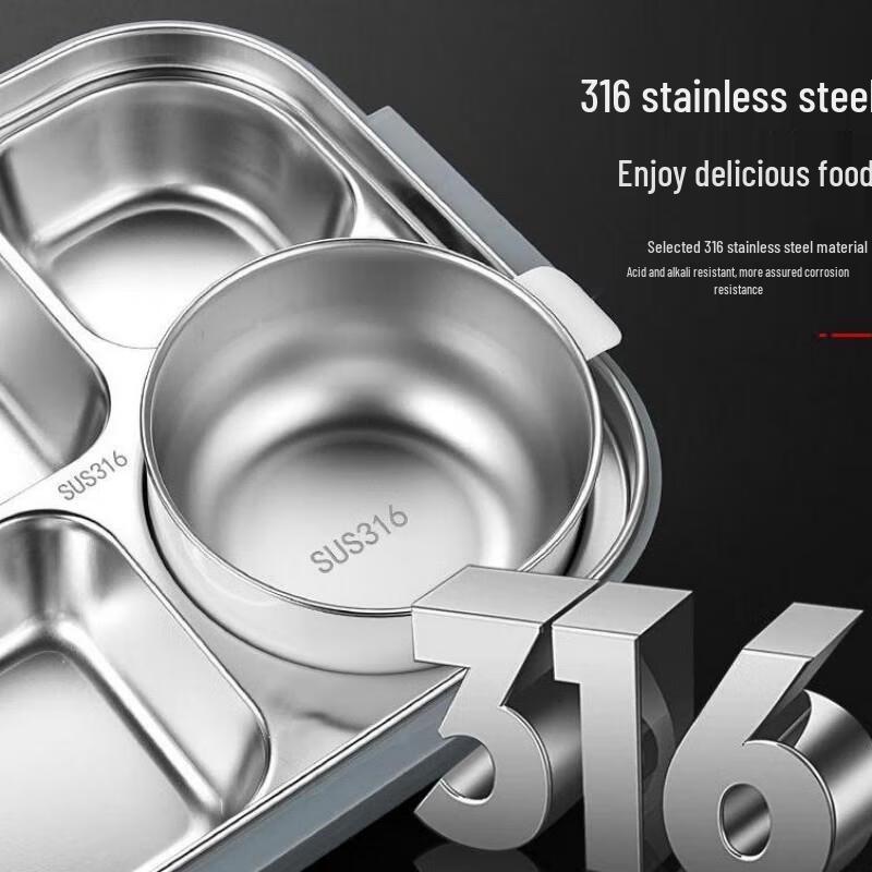 JINGRUIXIANG 316 Stainless Steel Compartment Lunch Box with Cutlery