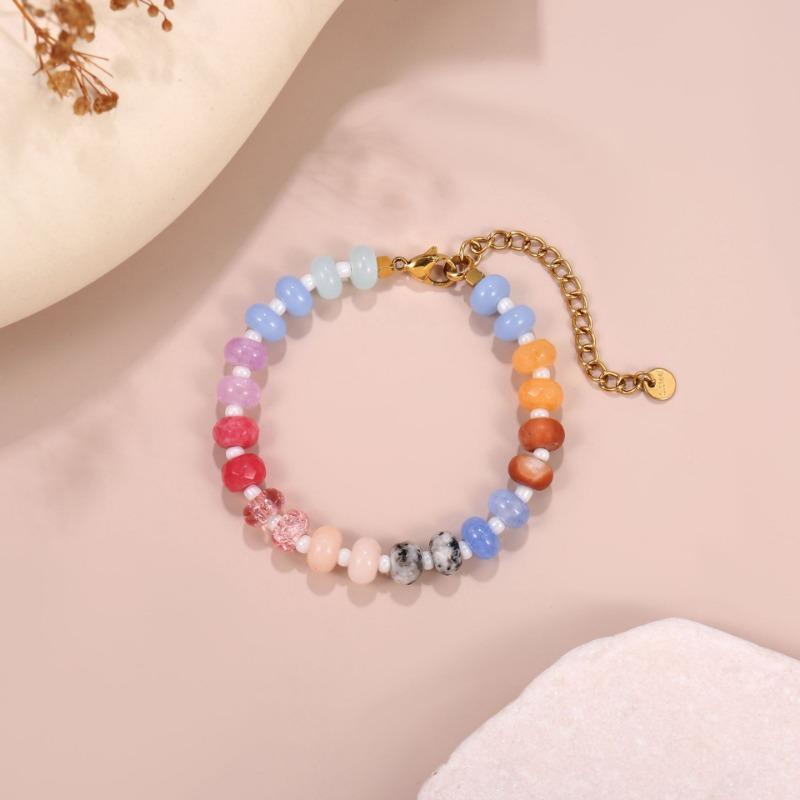 Women Colorful Natural Stone Beaded Bracelet Dopamine Summer Versatile Hand Jewelry