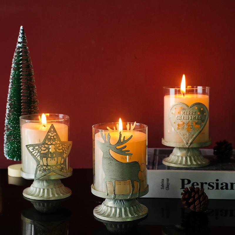 Retro Country Reindeer Christmas Tree Glass Candlestick Ornament