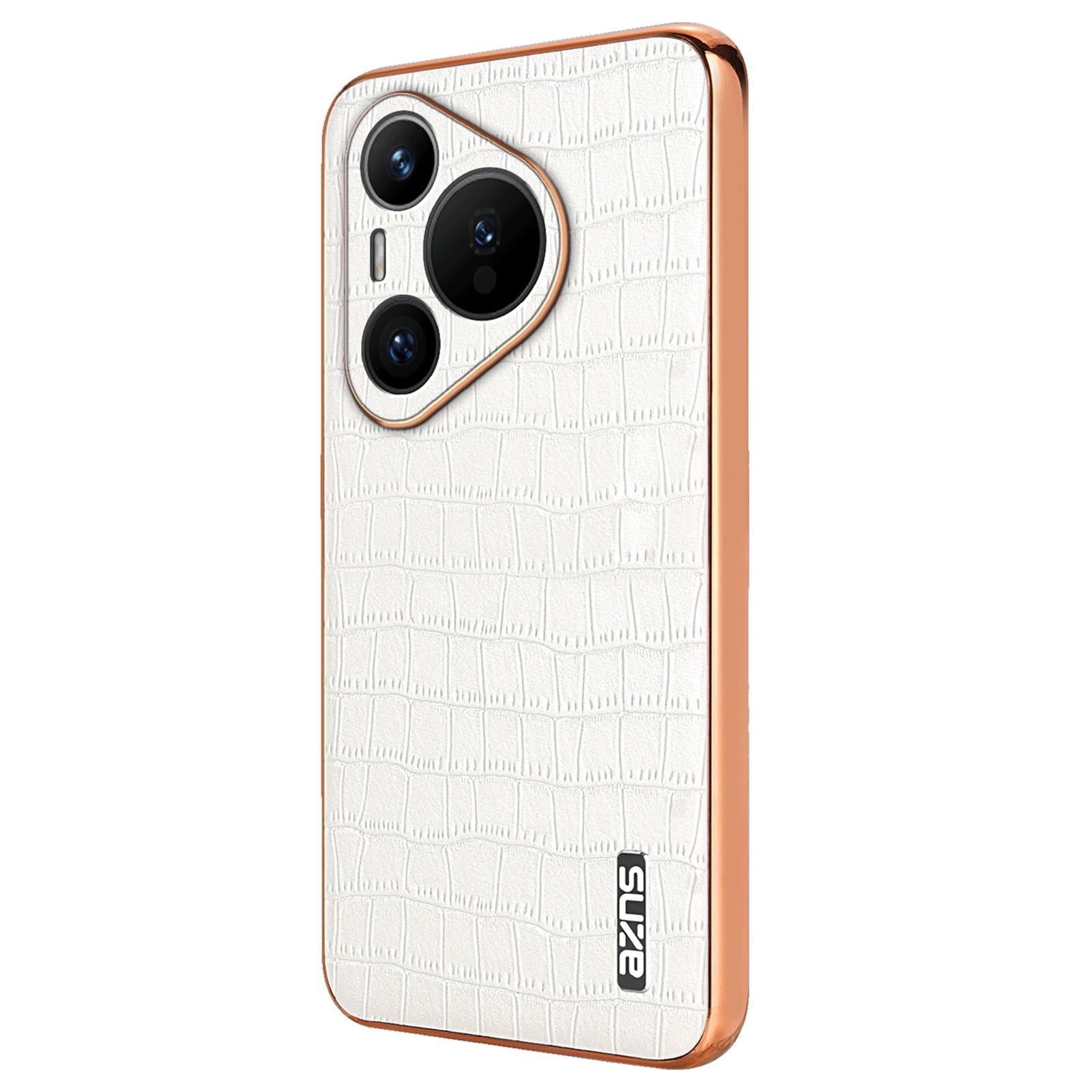 

For Huawei Pura 70 Slim Case Crocodile Texture Leather+TPU Phone Cover White