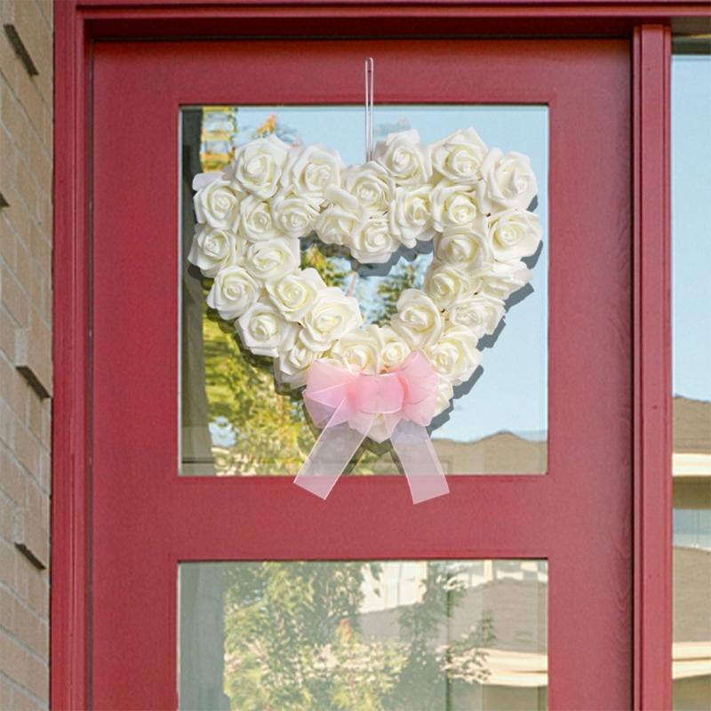 Silk Rose Flower Wreath for Home Wedding Door Decoration Heart Shaped Garlands