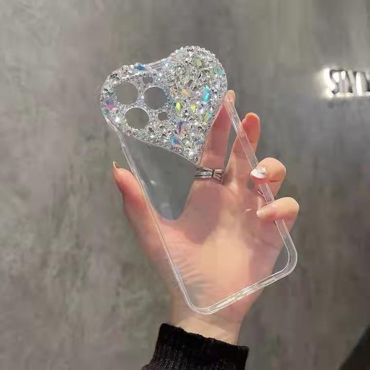 Applicable To Apple 16pro Mobile Phone Case IP13 Love Gem 12pro 11omax Silicone Diamond Set Soft Shell Xsmax