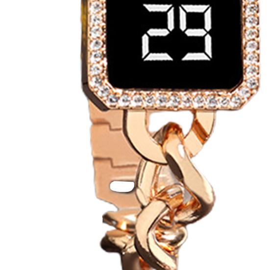 Electronic Watch Multifunctional Life Waterproof Touch Control Women Fashion Square Rhinestone LED Digital Watch for Daily Wear