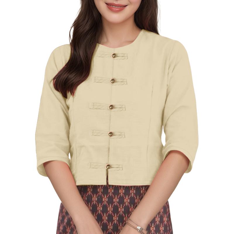 

ZANZEA Женская повседневная блузка с круглым вырезом, однотонная, с рукавом до локтя 5XL