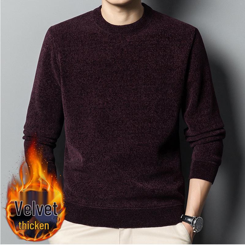 Men's Chenille Fleece One-Piece Knitwear: Thickened Warm Winter Woolen Base Layer Sweater
