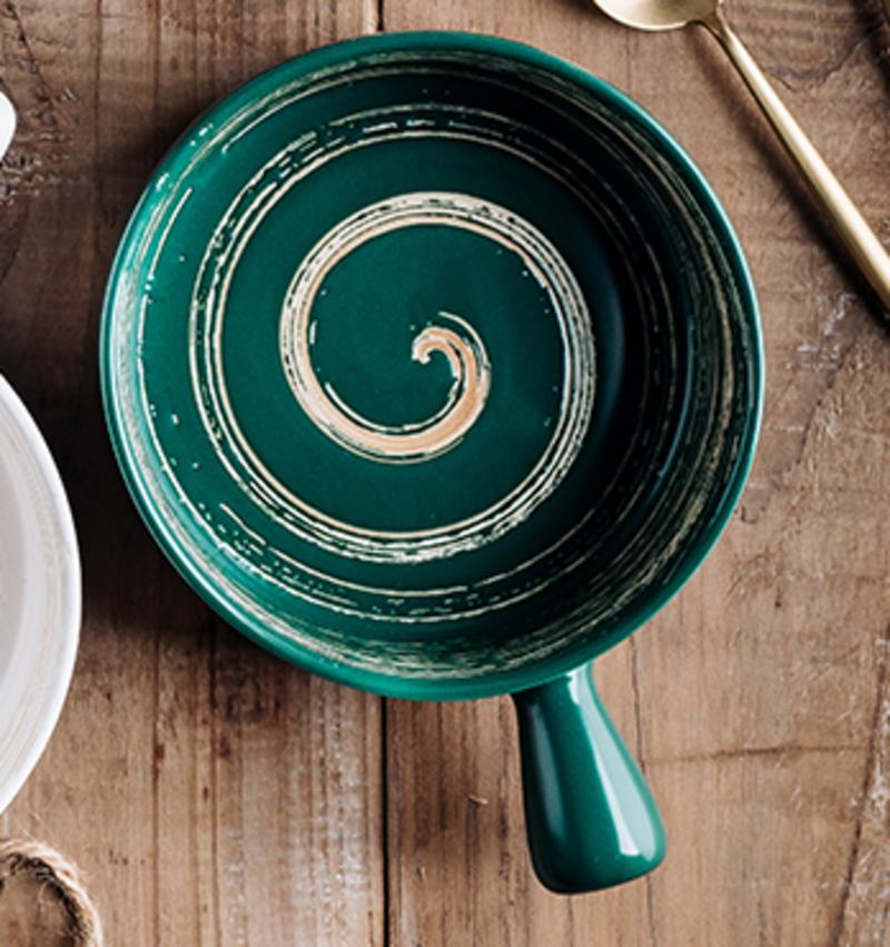 Nordic with Bowl Handle Creative Valve Table Bowl Baking Bowl Ceramic Personality Oven Special Baked Plate Rice Bowl | Bowls