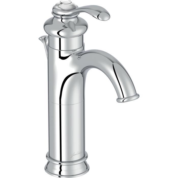 High basin mixer Jacob Delafon Fairfax in chrome-plated metal with waste and retro hot/cold indicator grigio