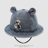Cartoon Bear Denim Childrens Fisherman Cap With Windproof Design Perfect For Summer Outings