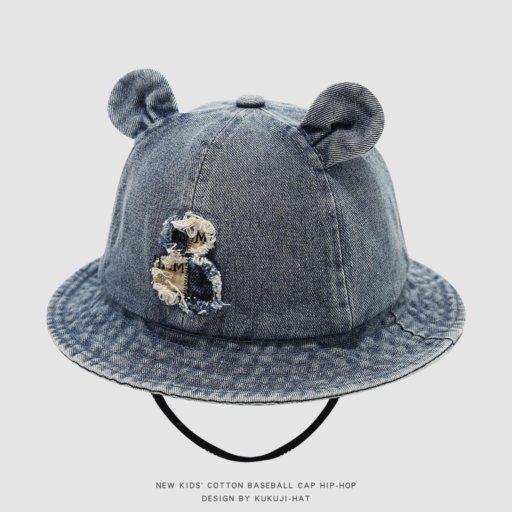 Cartoon Bear Denim Childrens Fisherman Cap With Windproof Design Perfect For Summer Outings