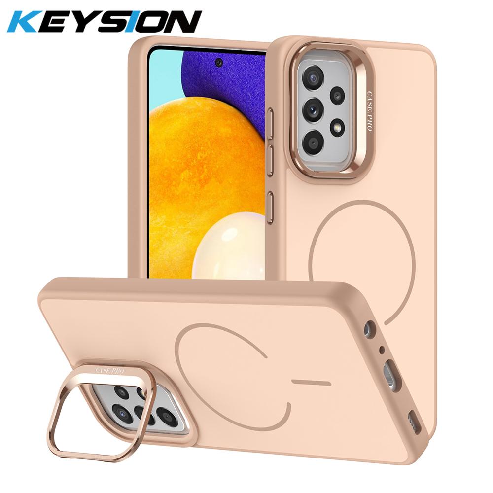 KEYSION Matte Skin Feel Lens Stand Phone Case for MagSafe for Samsung A52 A52S 5G Magnetic Shockproof Cover for Galaxy A13 4G 5G