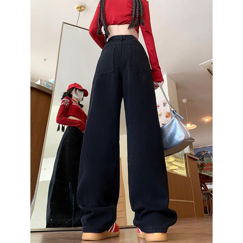 Plus Size High Waist Black Wide Leg Jeans for Women - Slimming, Washed, and Loose Fit for Autumn Winter