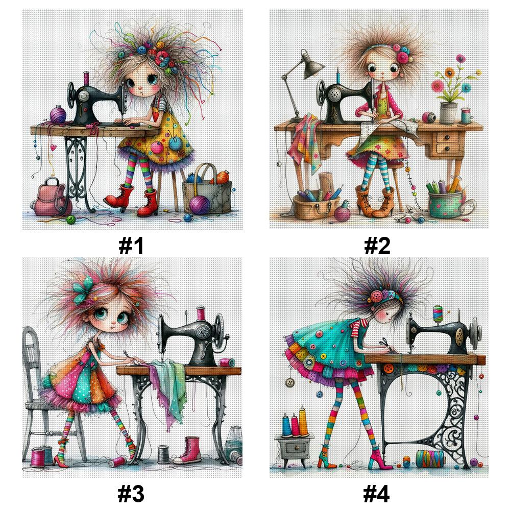 Full Embroidery Eco-cotton Thread 11CT Printed Line Girl Cat Cross Stitch Kit Artwork 40x40cm/ 45x45cm Home Docor for Friend