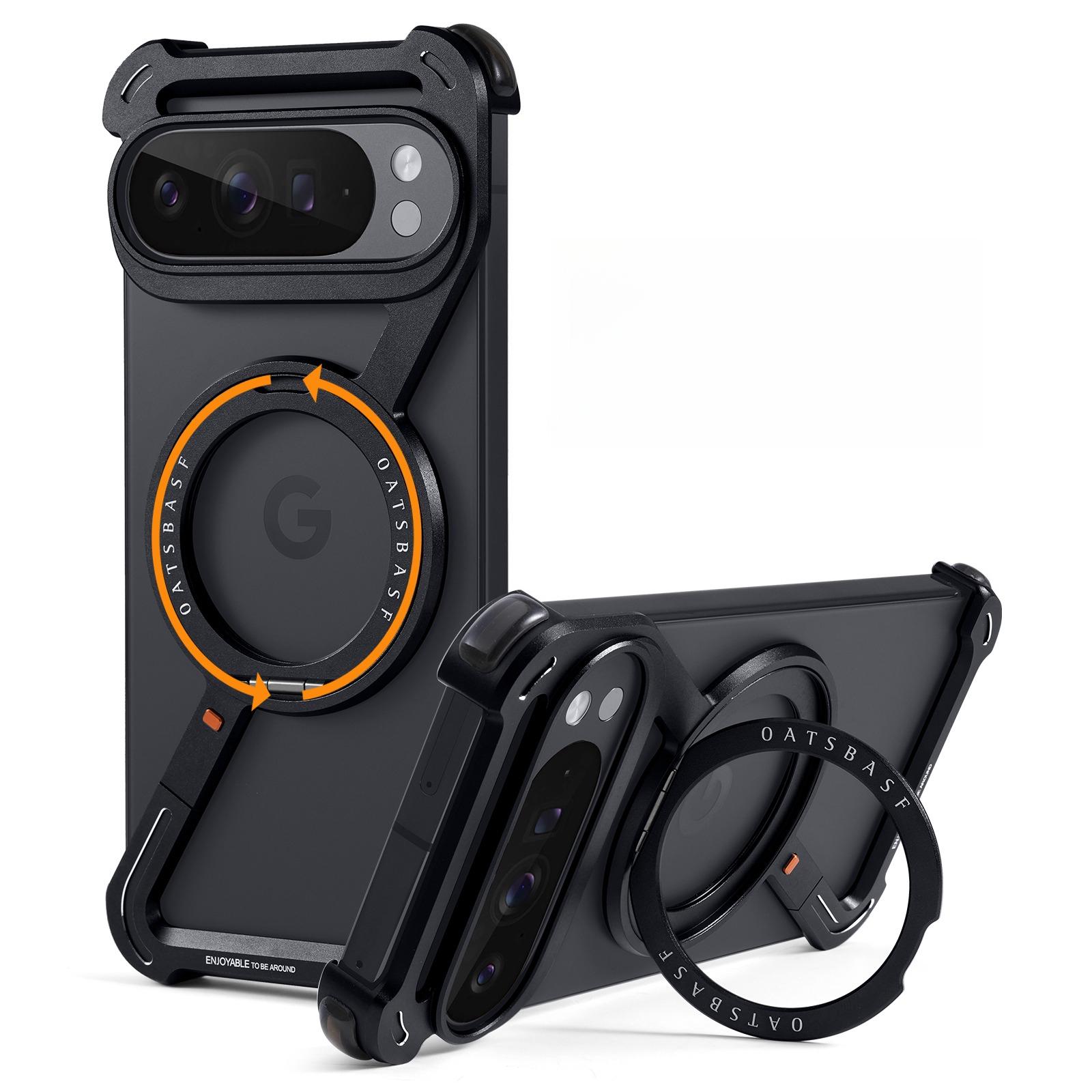 

Oatsbasf Metal Frameless Phone Case for Google Pixel 10 Pro/Pro XL with Ring Stand 360°Rotation Magnetic Wireless Charging Cover aluminum&Google Pixel 10 Pro чёрный