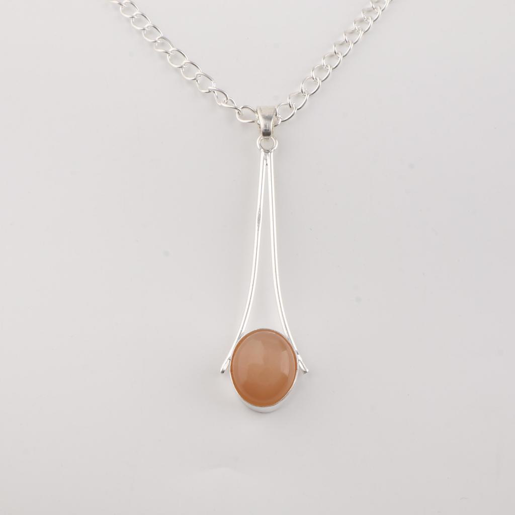 Peach Moonstone Gemstone 925 Sterling Silver Handmade Jewelry Women Pendant 1.79" PP-69-25