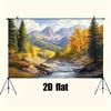 1 piece of 2D background cloth featuring golden autumn mountain scenery  a natural and peaceful atmosphere  and a party banner