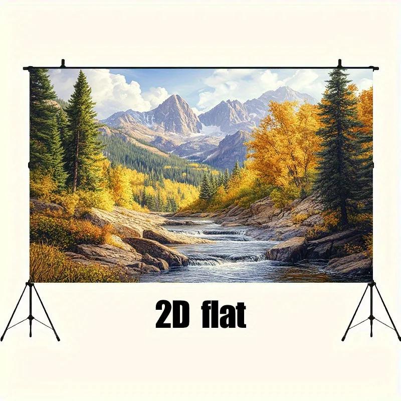 1 piece of 2D background cloth featuring golden autumn mountain scenery  a natural and peaceful atmosphere  and a party banner