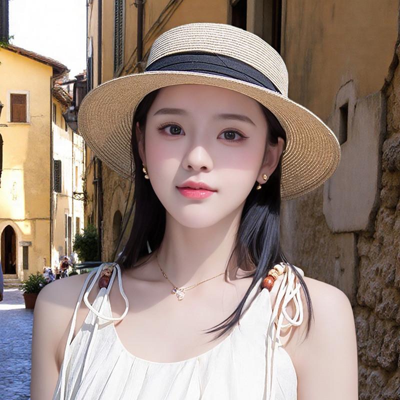 Bohemian Straw Hat With Wide Brim Summer Sunshade For Outdoor Women