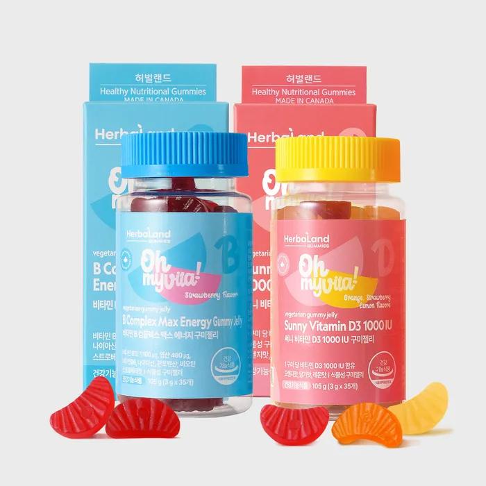 

Vitamin B Complex + Sunny Vitamin D3 1000 IU Gummy Jelly 2 types 1 bottle each
