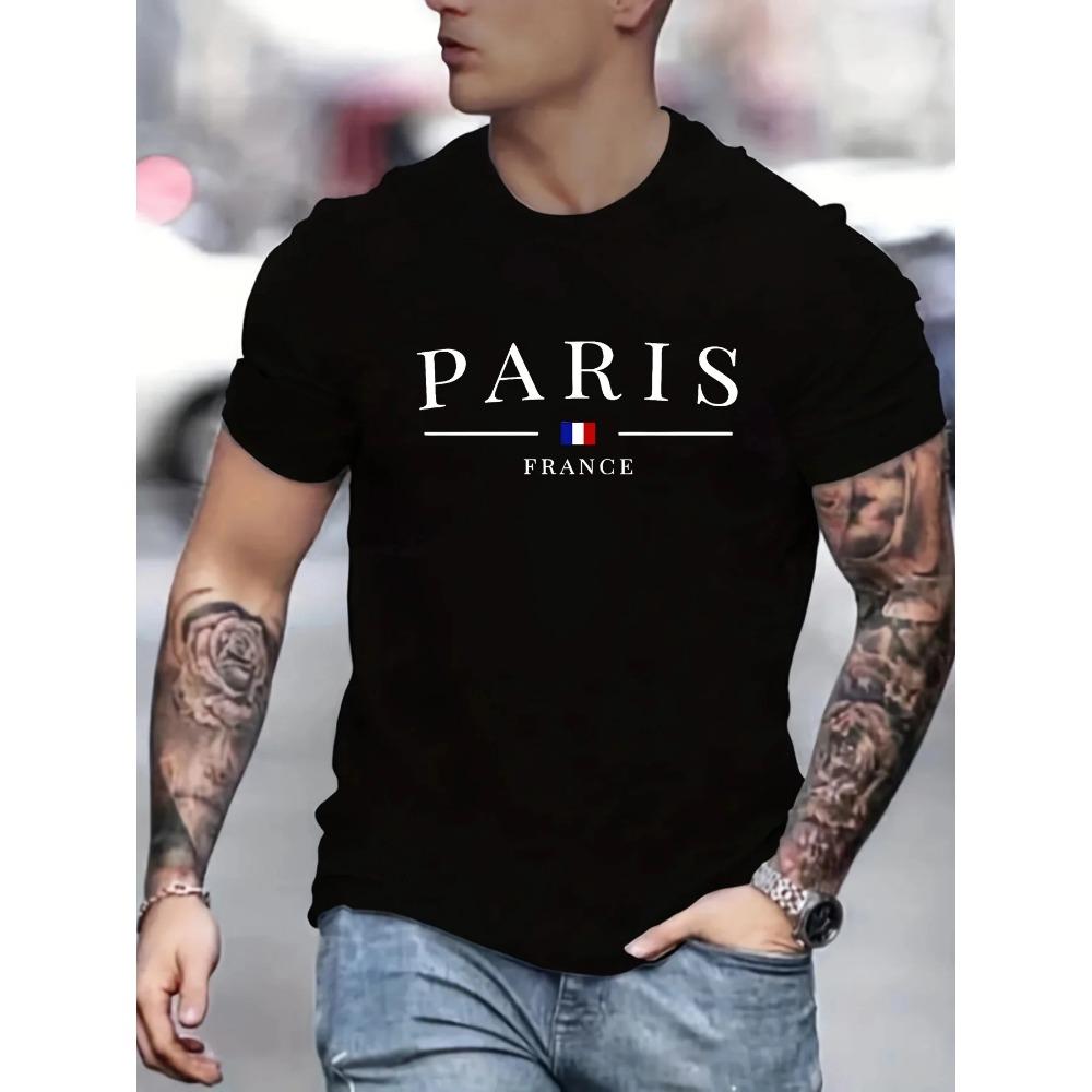 Summer Men's 100% Cotton Casual Loose Large Size French Pattern Printed Comfortable Round Neck Short Sleeve T-shirt Top