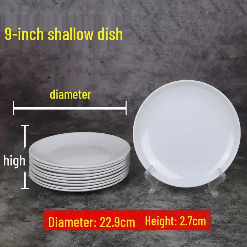 9-inch Commercial White Melamine Round Shallow Plate, 10-pack