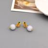 18k Gold Plated Bamboo Leaf & Hetian Jade Earrings In 925 Silver