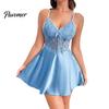 Slip Loungewear Comfortable Women Satin Nightdress Spaghetti Straps Lace V Neck Short Nightgown Nightgown Sexy Sleeveless Mini Dress Nightwear