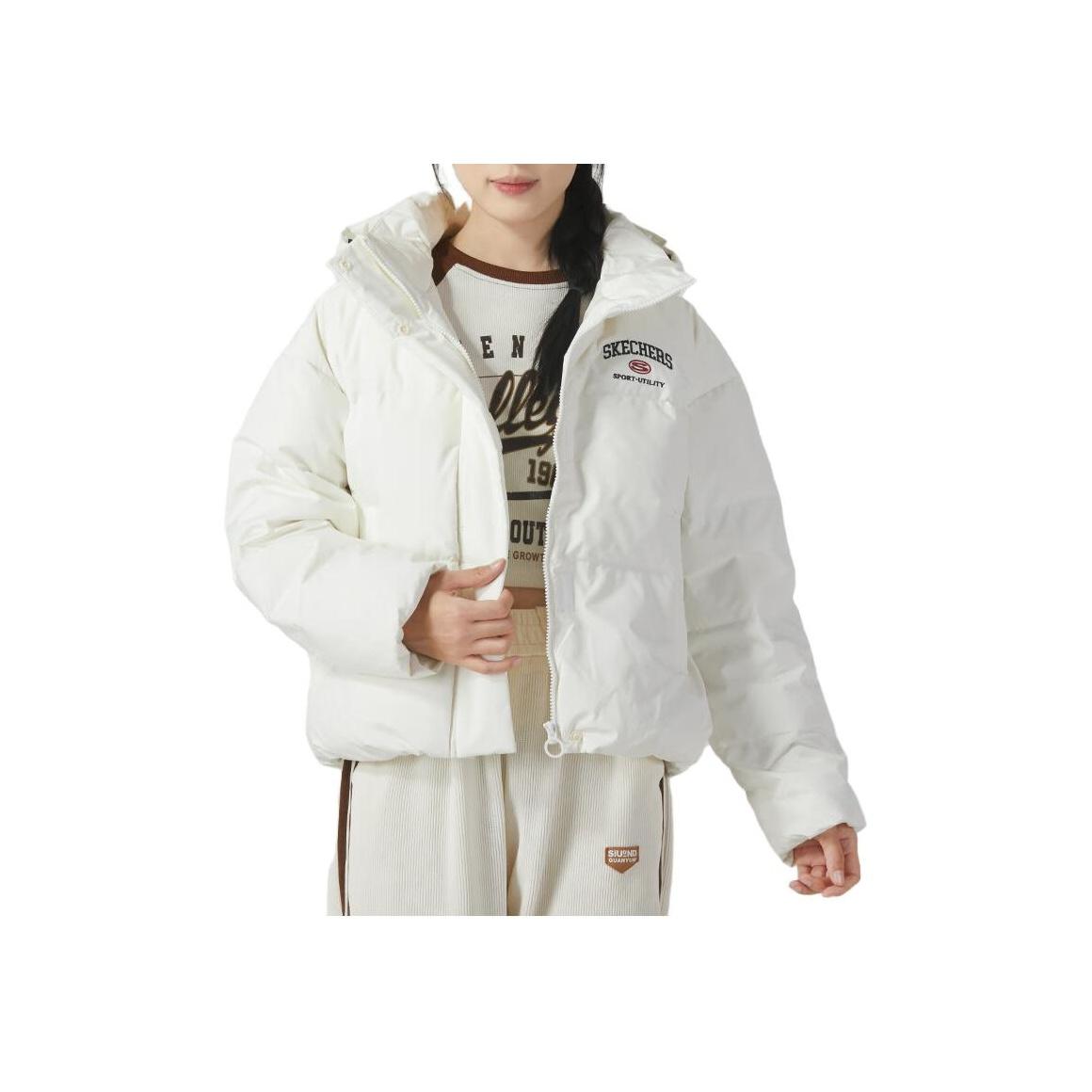 Skechers Letter Print Casual Loose Hooded Down Jacket Women outerwear White L423W037-0074 M