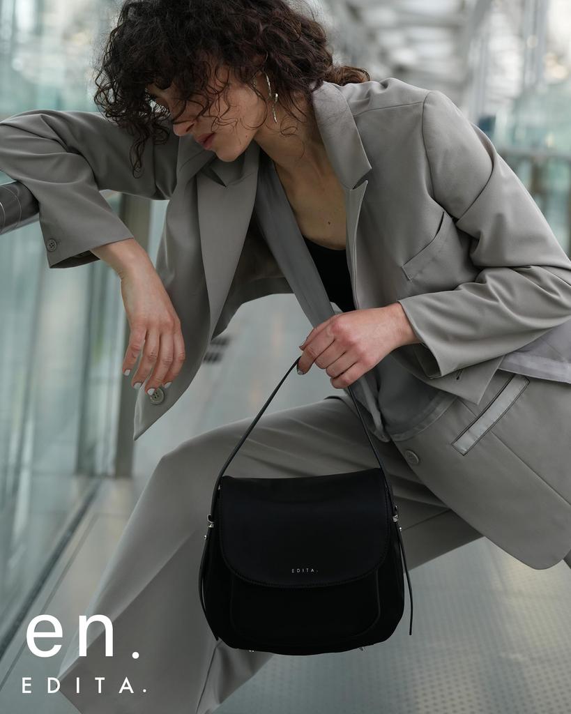 Edyta Shoulder Perfect for Everyday Black Women's Handbag, EDT-206, Lightweight, One-Handle, Bag, Freestanding, Waterproof, Use,