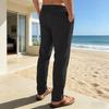 Men Linen Loose Fit Breathable Wide Leg Pants Casual Straight Leg Long Trousers with Elastic Waist Drawstring for Daily Wear