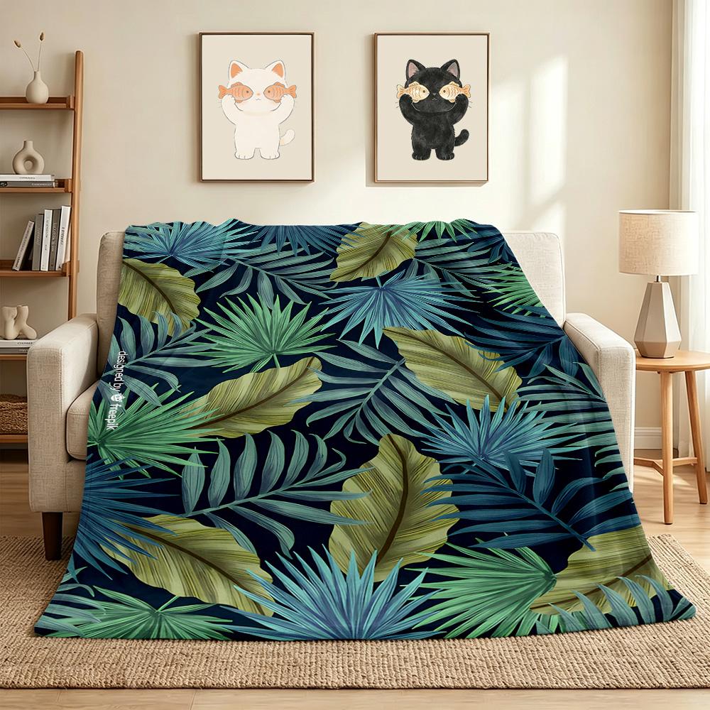 Tropical Leaves Flannel Blanket Throw Blanket Soft Warm Sofa Bed Camping Home Decor Unique Christmas Gift C9261027