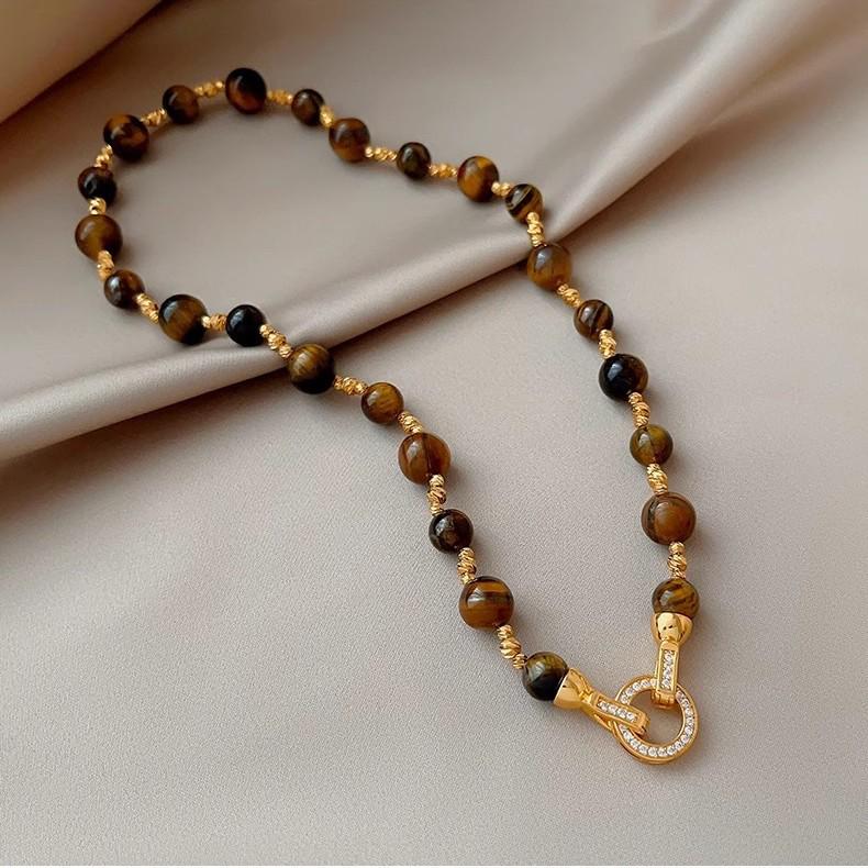 

Микро-павированное цирконами колье-цепочка для свитера «Тигровый глаз» - Легкая роскошь, ретро-стиль для женщин