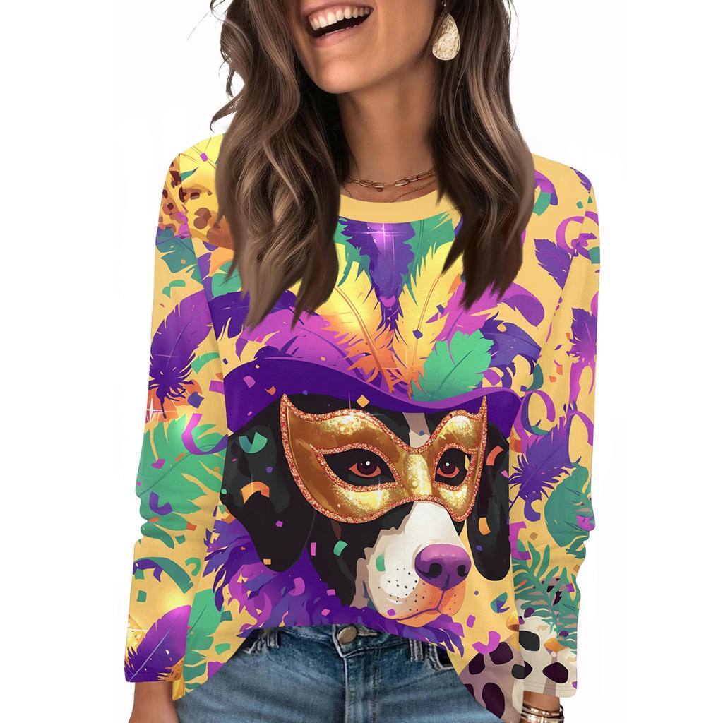 Long Sleeve Shirts For Women Cute Print Graphic Tees Blouses Casual Plus Size Basic Tops Pullover