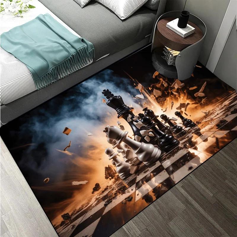 Chess Pattern Carpet Mat Rug King Queen Rook Bishop Knight Pawn Theme Game Living Room Area Rug Protection
