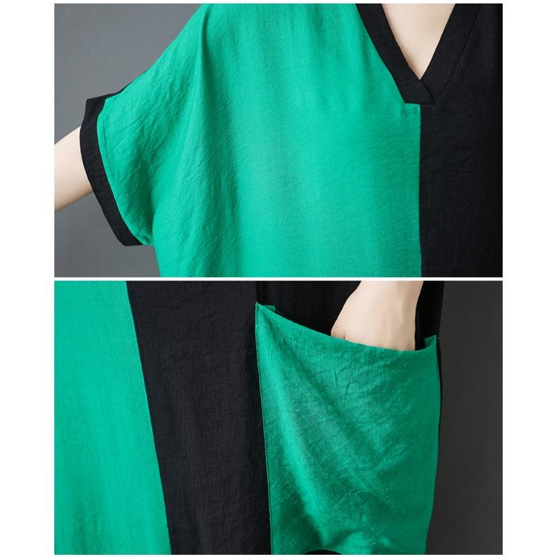 Dimanaf New 2025 Plus Size Summer Dress Women Vintage Casual V-Neck Pocket Long Dress Loose Dress Maxi