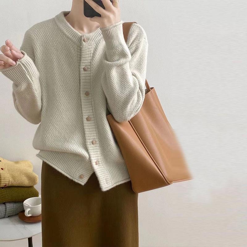 Lose Pullover Rundhals Strickjacke für Frauen 2023 Herbst kleine Langarm O Hals Pullover Strickjacke weibliche Top