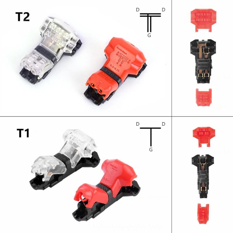 2Pin Wire Connector Car Audio Universal T/H Type Conductor Quick Splice Crimp Terminal Block for 18-22AWG Stranded Solid Wire
