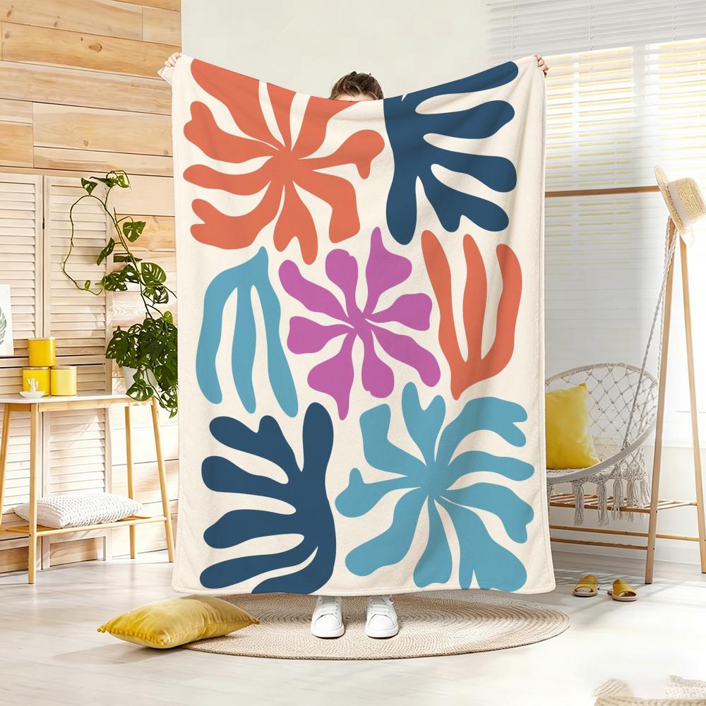 Illustration M-Matisse Style Floral Print Throw Lightweight 240g Flannel Blanket Soft Skin-friendly for Summer Cooling