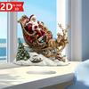 2D Santa & Reindeer Sled Pendant. Multi-purpose holiday decor for home, office & coffee shop.