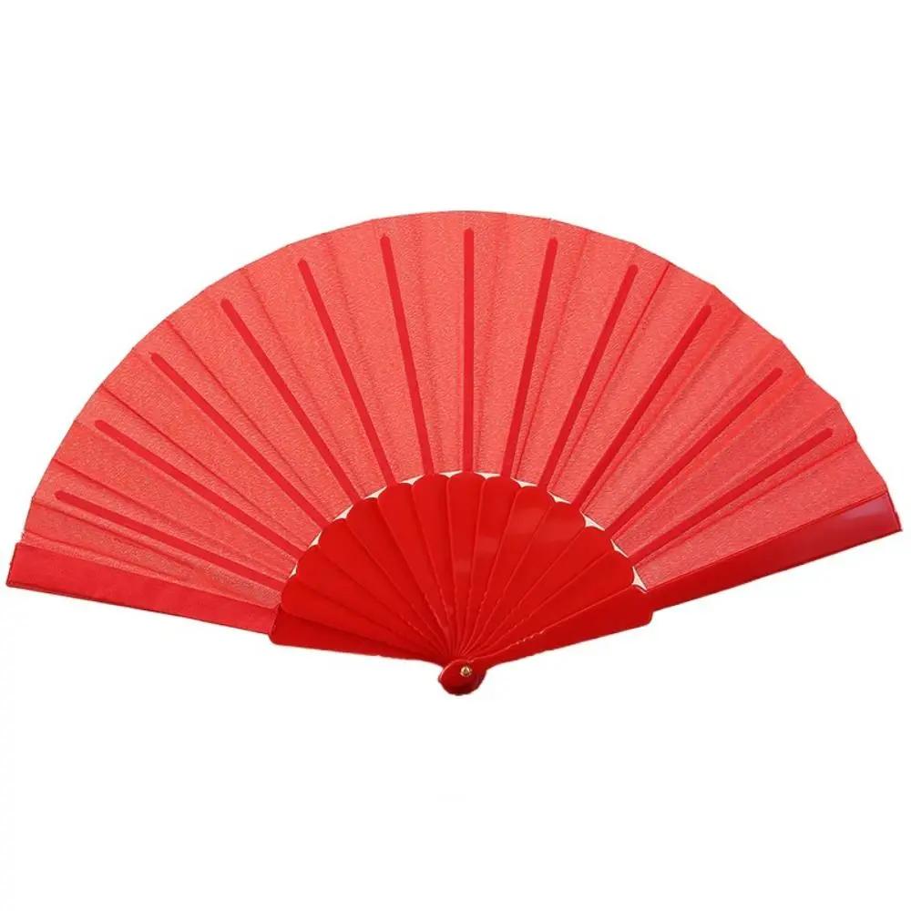 Portable Folding Fan Plain Plastic Cloth Hand Fan Chinese Elegant Fabric Hand Fan for Weddings Travel Party Dancing Cosplay