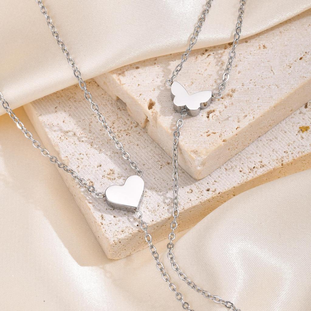Heart Butterfly Pendant Necklace for Women, Stainless Steel Y Shape Necklace, High Polish Animal Gold Color Jewelry Gift