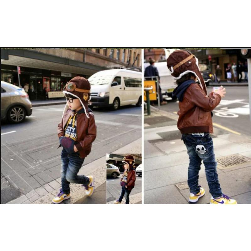 New Fashion Hats Child Pilot Aviator Hat Earmuffs Beanies Kids Autumn Winter Warm Earflap Ear Protection Cap Child Accessories