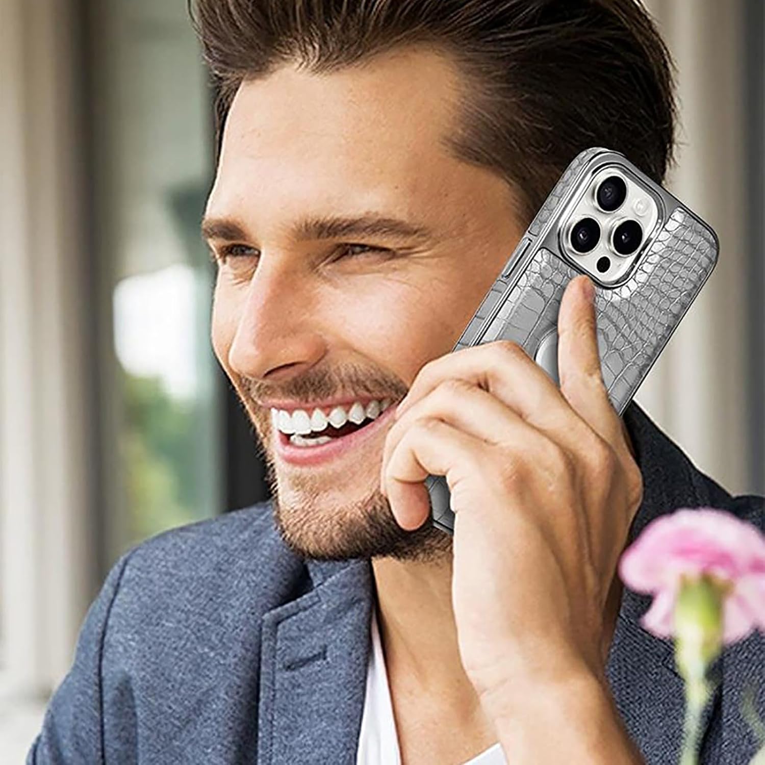 

Magnetic Case for iPhone 15 Pro Max/15 Pro/15 Plus/15, Logo View, Plating Crocodile Pattern Business Leather Cover Slim Kickstand Case,Black,15 Pro 15 Pro Max 6.7 коричневый