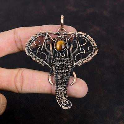 Tiger's Eye Pendant Copper Wire Wrapped Pendant Handmade Jewelry Elephant Pendant Ethnic Style Pendant Gift For Her Gemstone Copper Jewelry