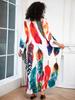 EDOLYNSA Plus Size Kaftan Bohemian Multicolored Leaves Printed Summer Long Beach Dress Women Homewear Outfit Swim Suit Cover Up Loose Caftan