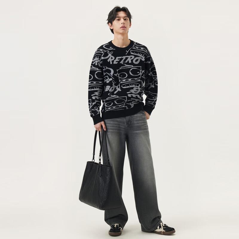 Gxg.jeans Men's Playful Pattern Loose Casual Round Neck Sweater