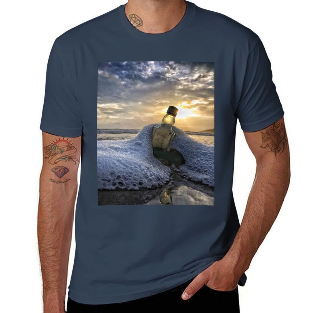 Bottle on beach TShirt Casual Pattern Print Tee Shirt