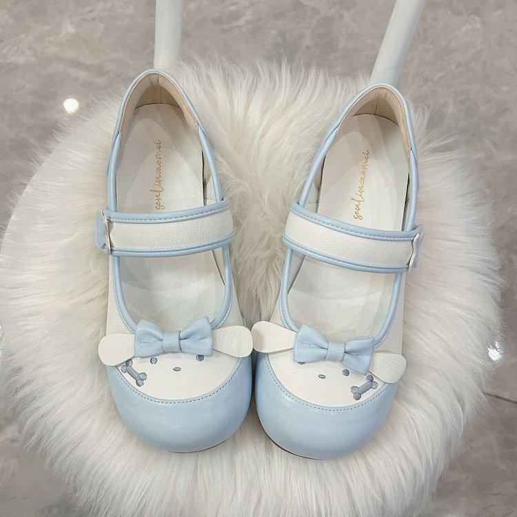Lolita cute bow small leather shoes autumn new Japanese thick heel soft cute single shoes high heels