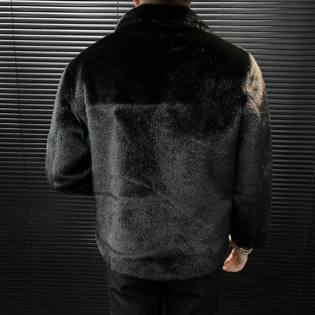 2025 Men's High-Quality Faux Mink Shearling Coat - Thickened Stand-Collar Winter Zip Top
