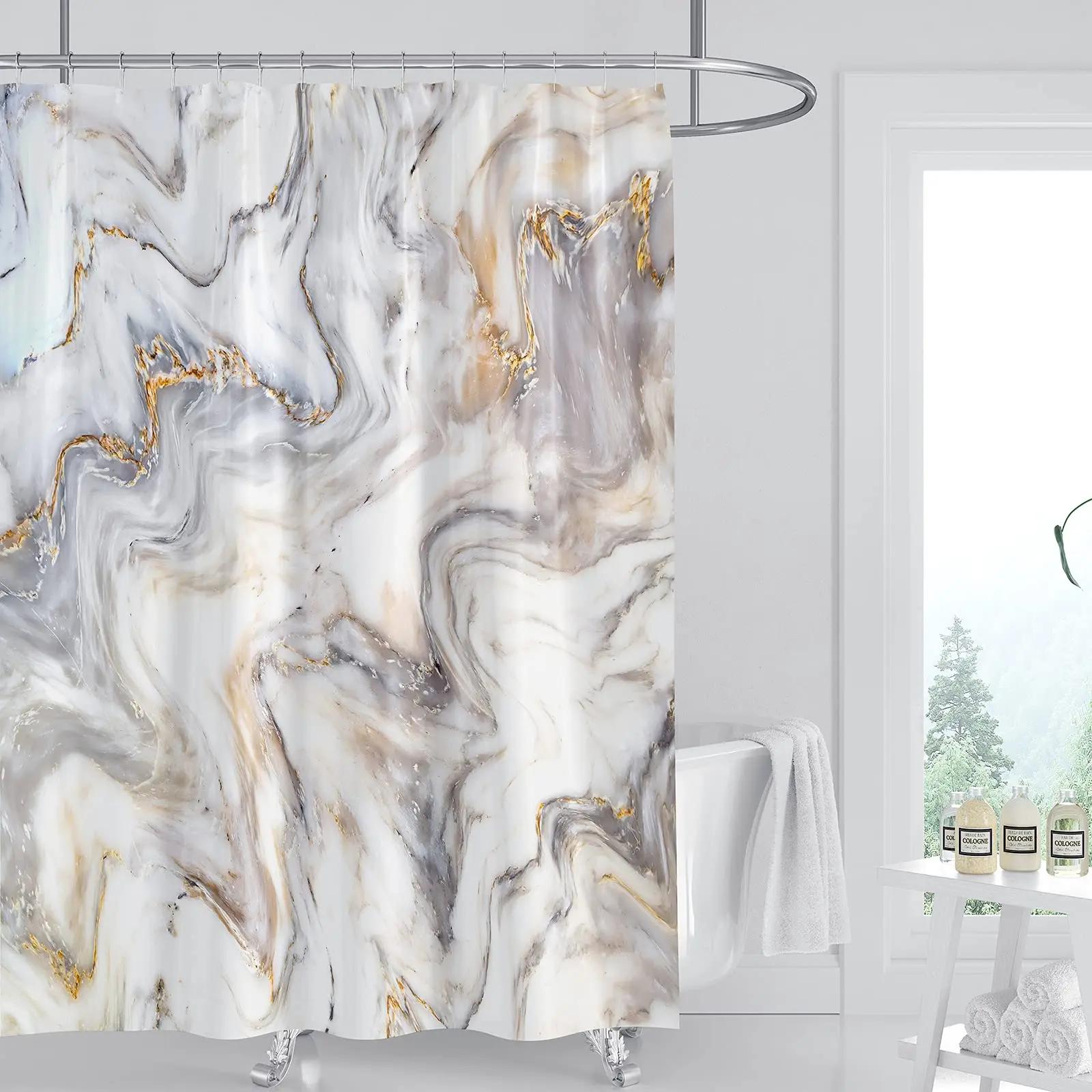 

Marble Pattern Bath Curtain Waterproof Shower Curtains Geometric Bath Screen Printed Curtain With 12 Pcs Hooks For Bathroom Gift W60H190(CM)-1 Pcs