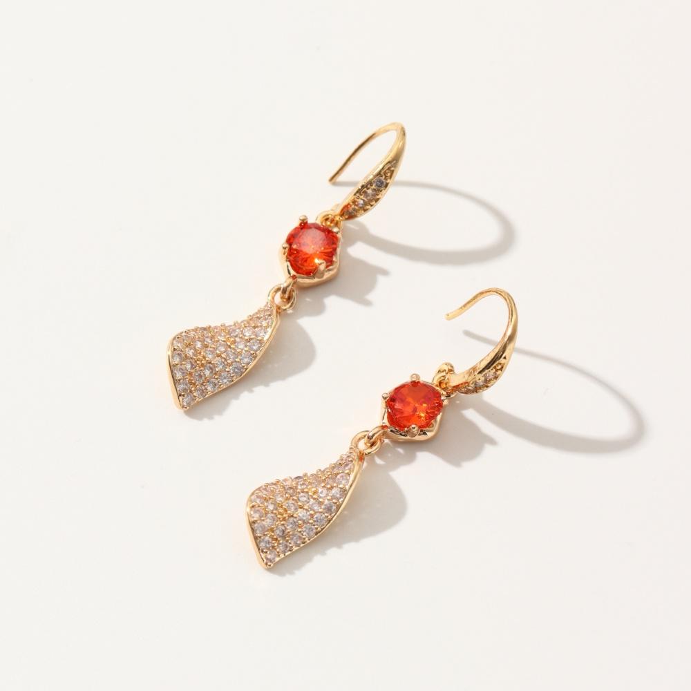 1 Pair Fashion Leaves Dangle Earrings for Women Cubic Zirconia Earring Jewelry Wedding Party Accessories